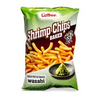 0X-00633 Calbee Shrimp Chips Baked  Wheat Puffed Snack  Wasabi Flavor 3.3.Oz  (94 g)