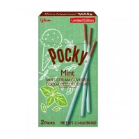 0X-16211 Glico Pocky Mint Cream Filled Cocoa Biscuit Sticks. 1.98 Oz 56g